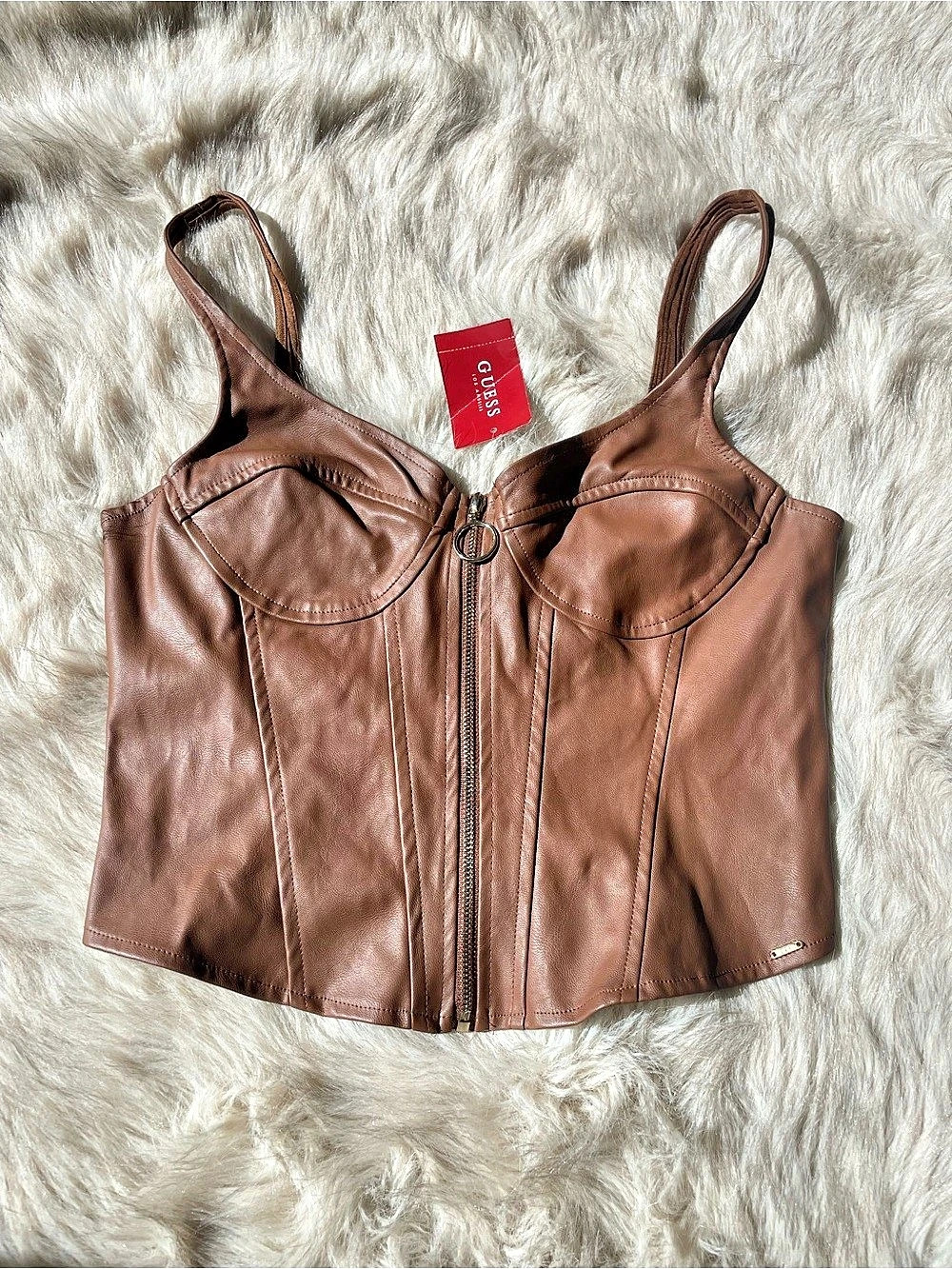 GUESS NWT Danessa Bustier Brown Crop Top Size Medium